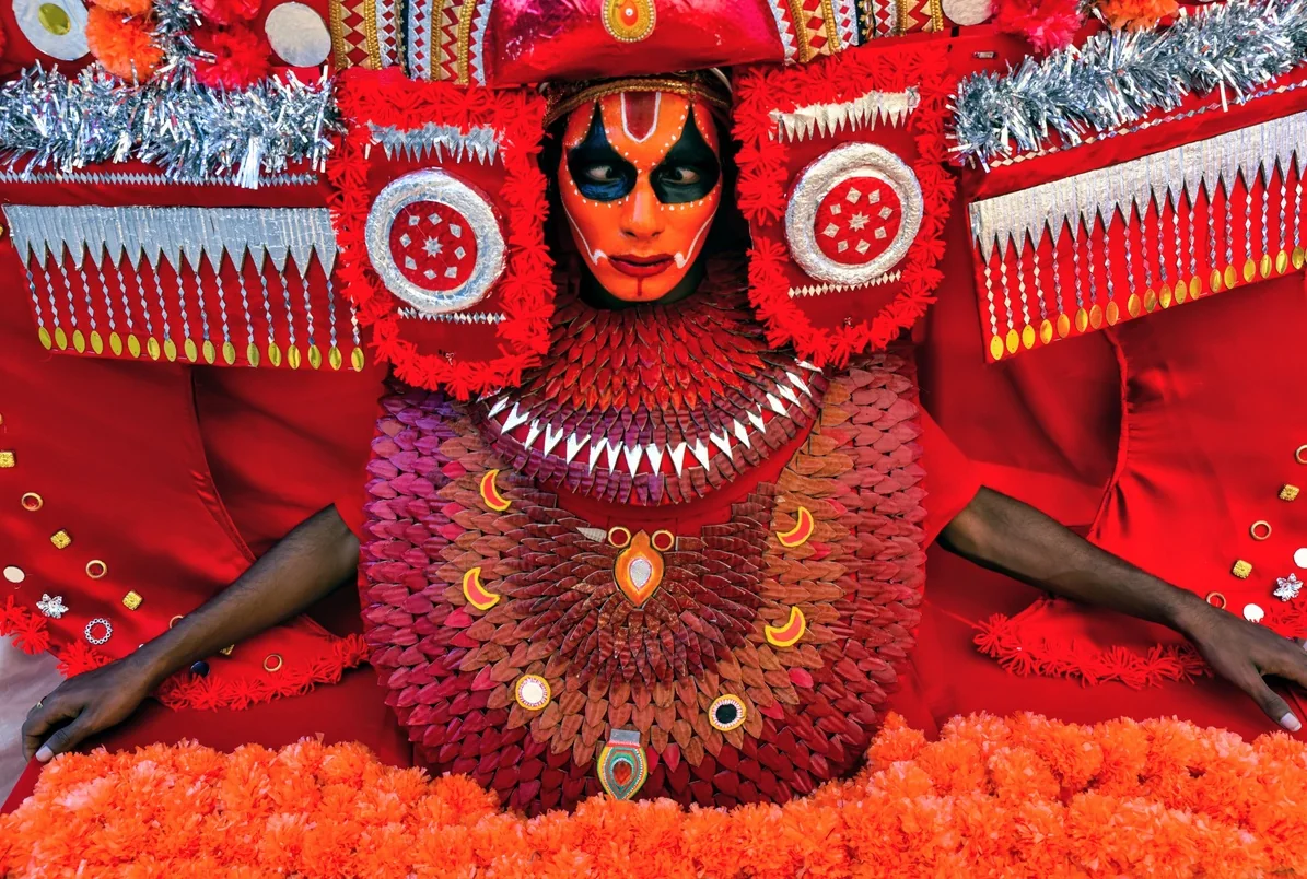 A Theyyam artist performs at a Kerala cultural exchange festival in Hyderabad.